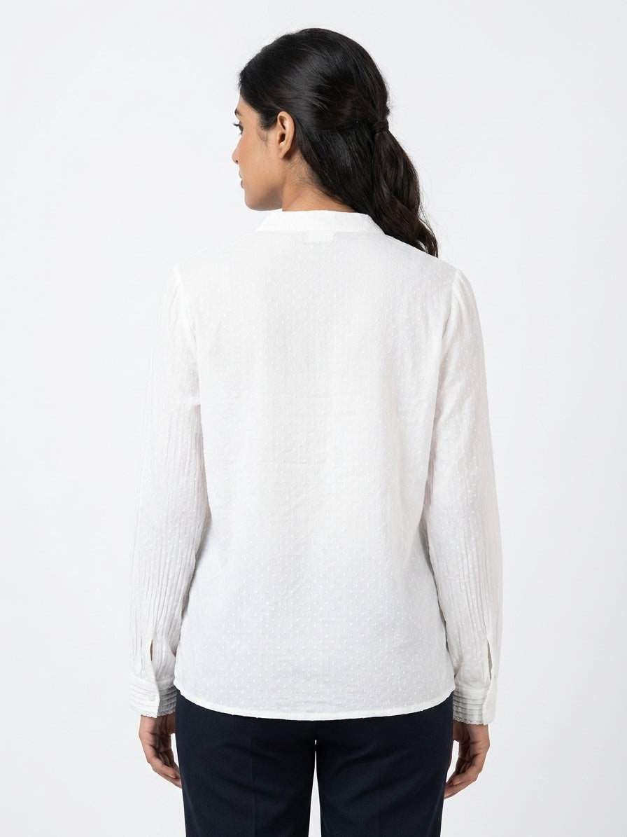 White Self-Design Regular Fit Casual Shirt