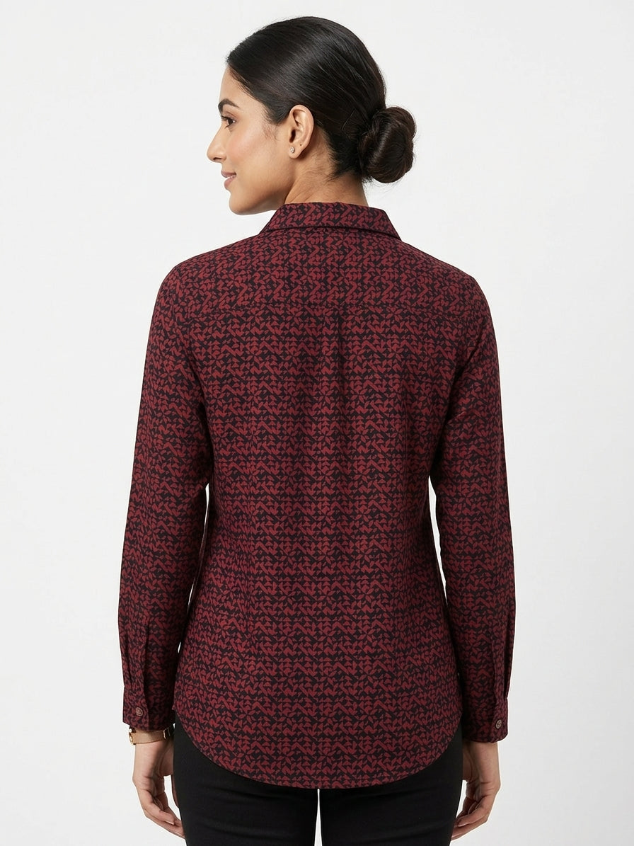 Wine Abstract Print Casual Shirt