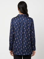 Women's Navy Blue Animal Print Casual Shirt