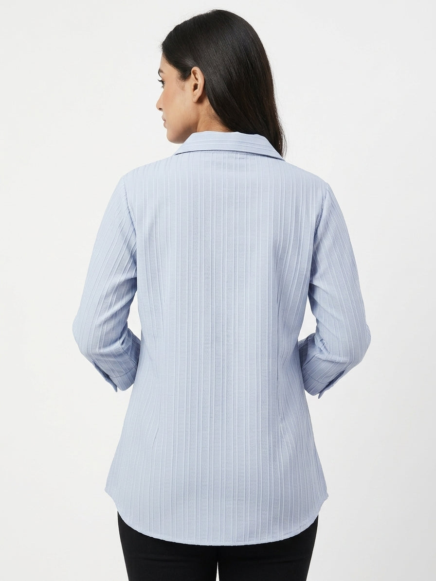 Light Blue Self-Design Casual Shirt