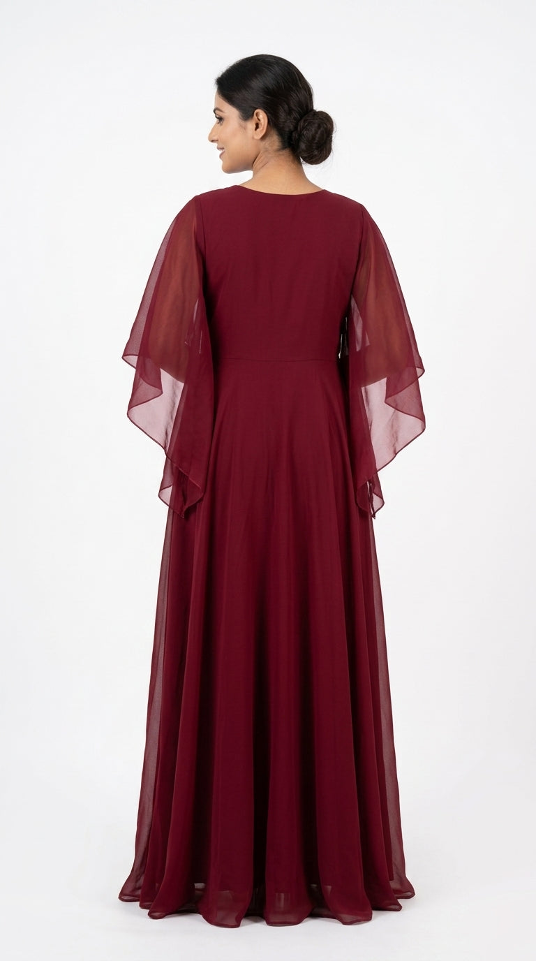 Women's Wine Embellished Maxi Dress