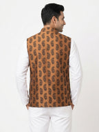 Men's Camel Paisley Printed Nehru Jacket