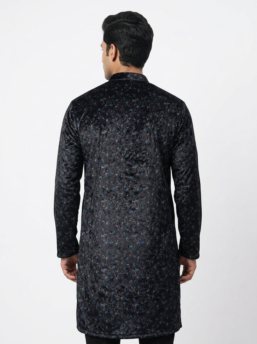 Black Floral Printed Long Sleeve Kurti
