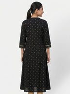 Women's Black Viscose Ethnic Printed Flared Kurti