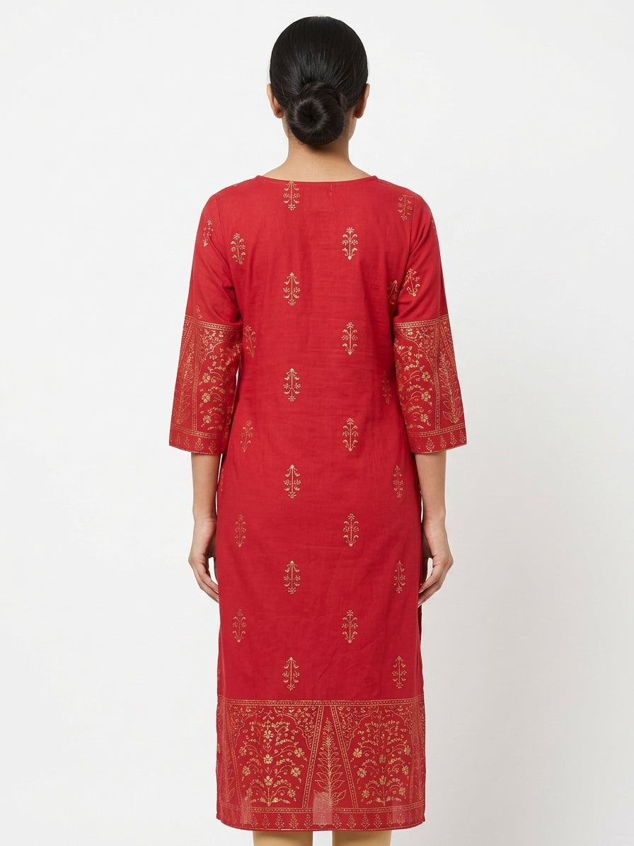 Red Ethnic Print Kurti