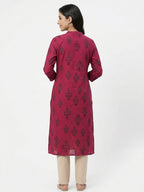 Women's Wine Ethnic Printed Long Kurti