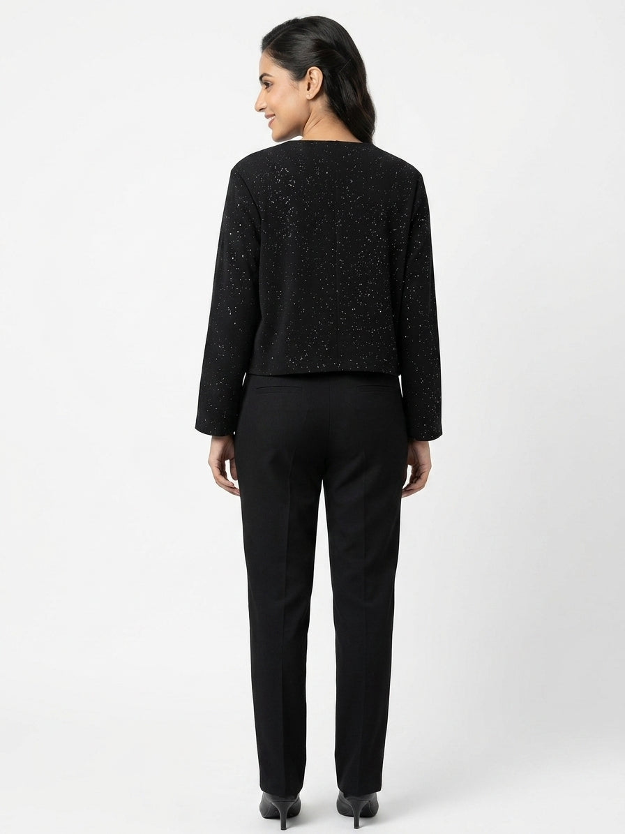 Black Embellished Regular Fit Jacket