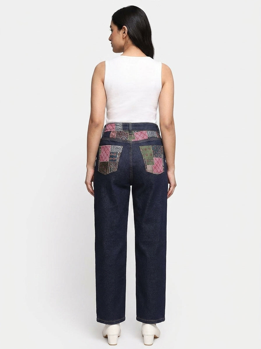Embroidered Patch Denim Jeans
