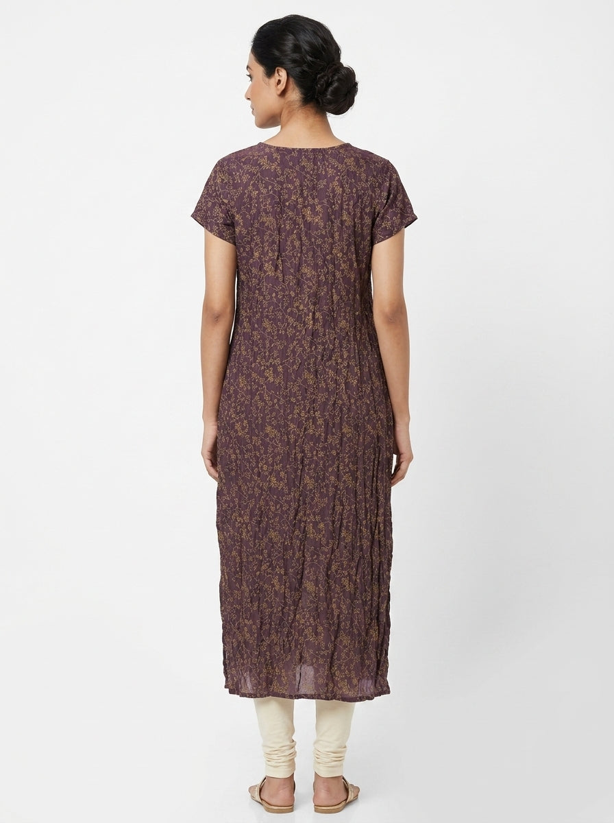 Plum Floral Embellished Kurti