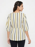 Women's Striped V-Neck Wrap Top