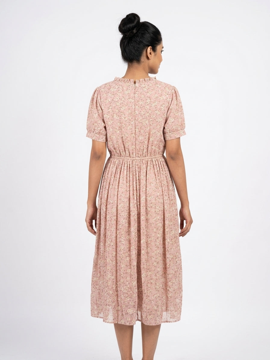 Women's Pink Floral Print Midi Dress