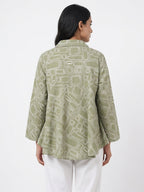 Olive Green Abstract Print Relaxed Fit Top