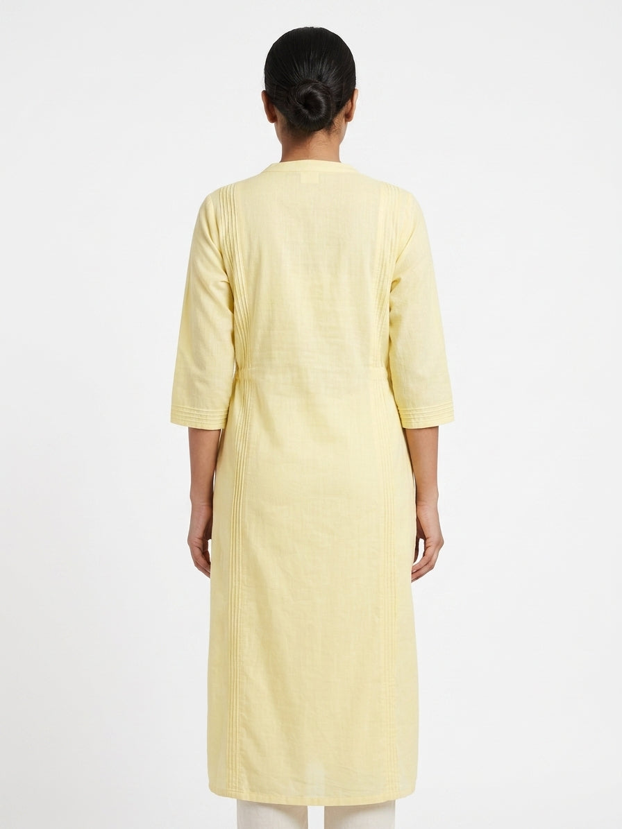 Lemon Yellow Cotton Pintuck Kurti
