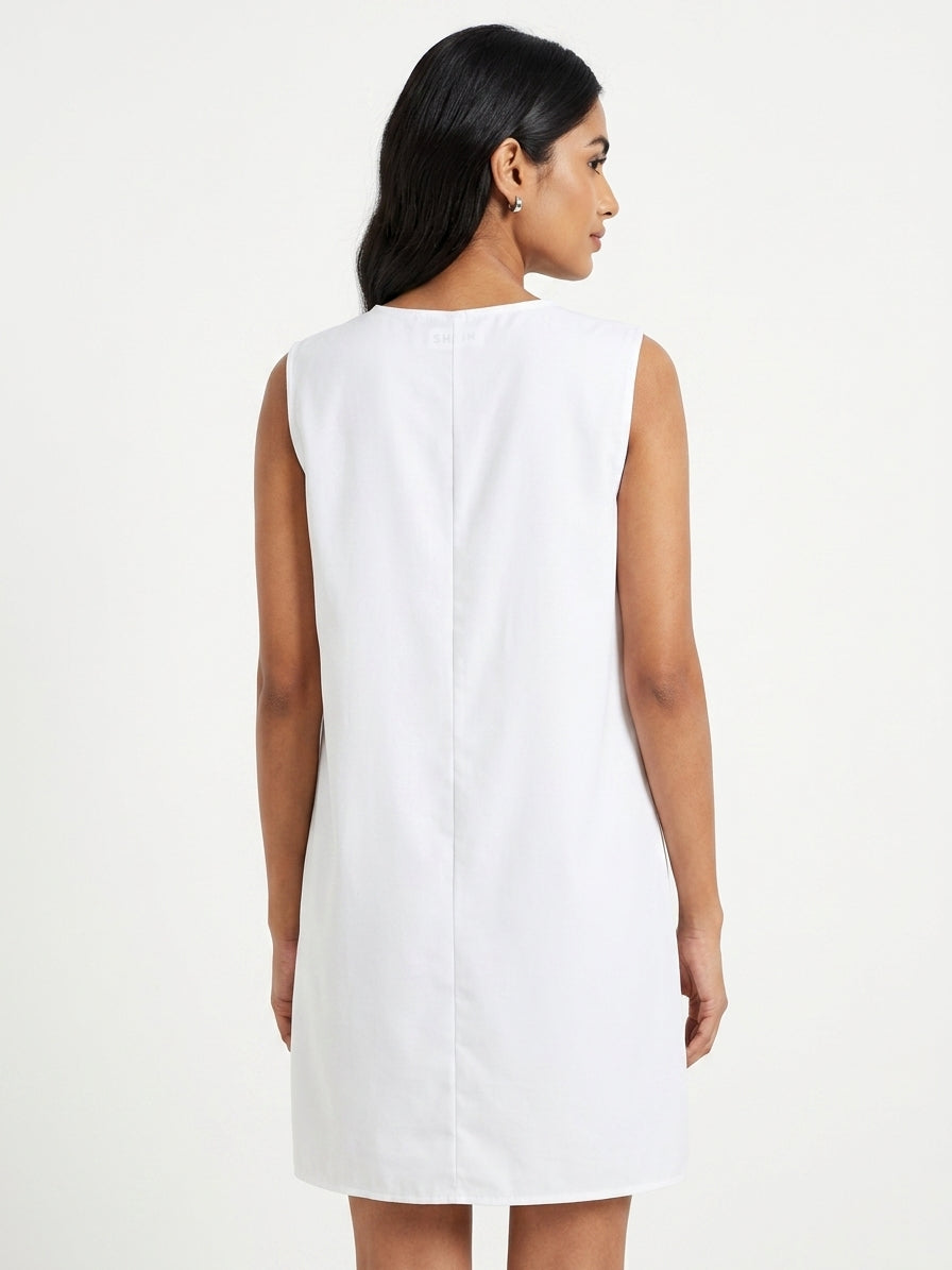 White Floral Bird Print Sleeveless Dress