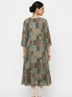 Multi-colored Embellished Ethnic Print Flared Kurti