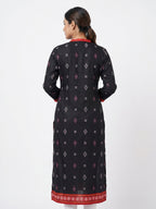 Women's Black Ethnic Print Viscose Kurta
