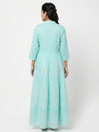 Sea Green Self Design Flared Kurti