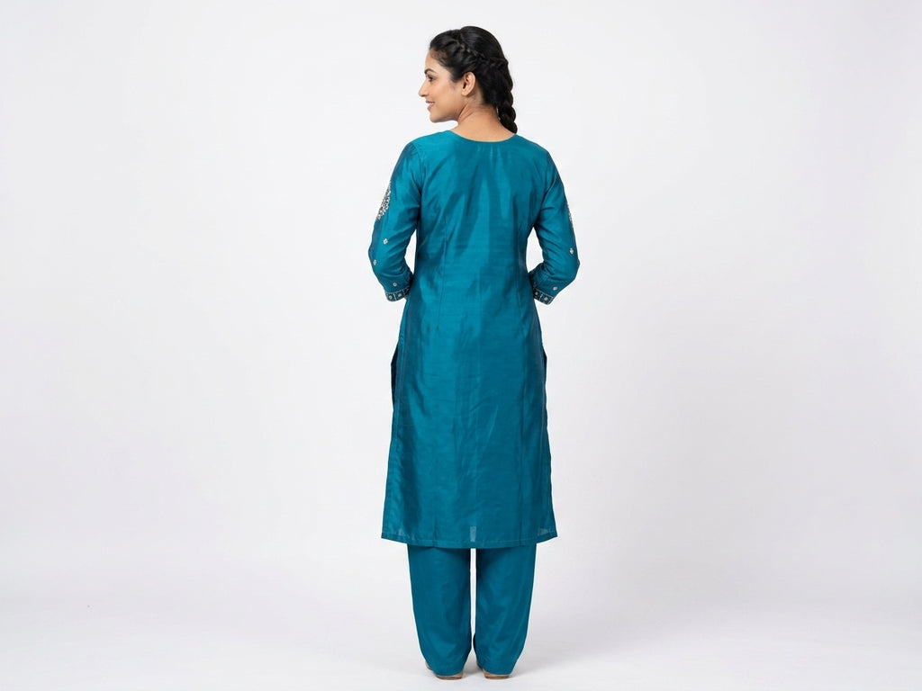 Teal Embroidered Kurta with Salwar Set
