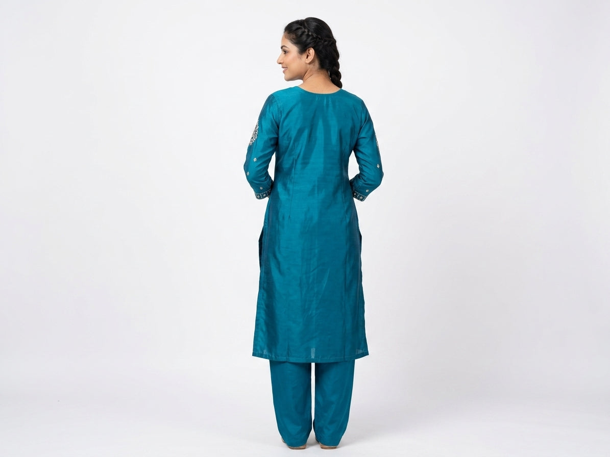 Teal Embroidered Kurta with Salwar Set