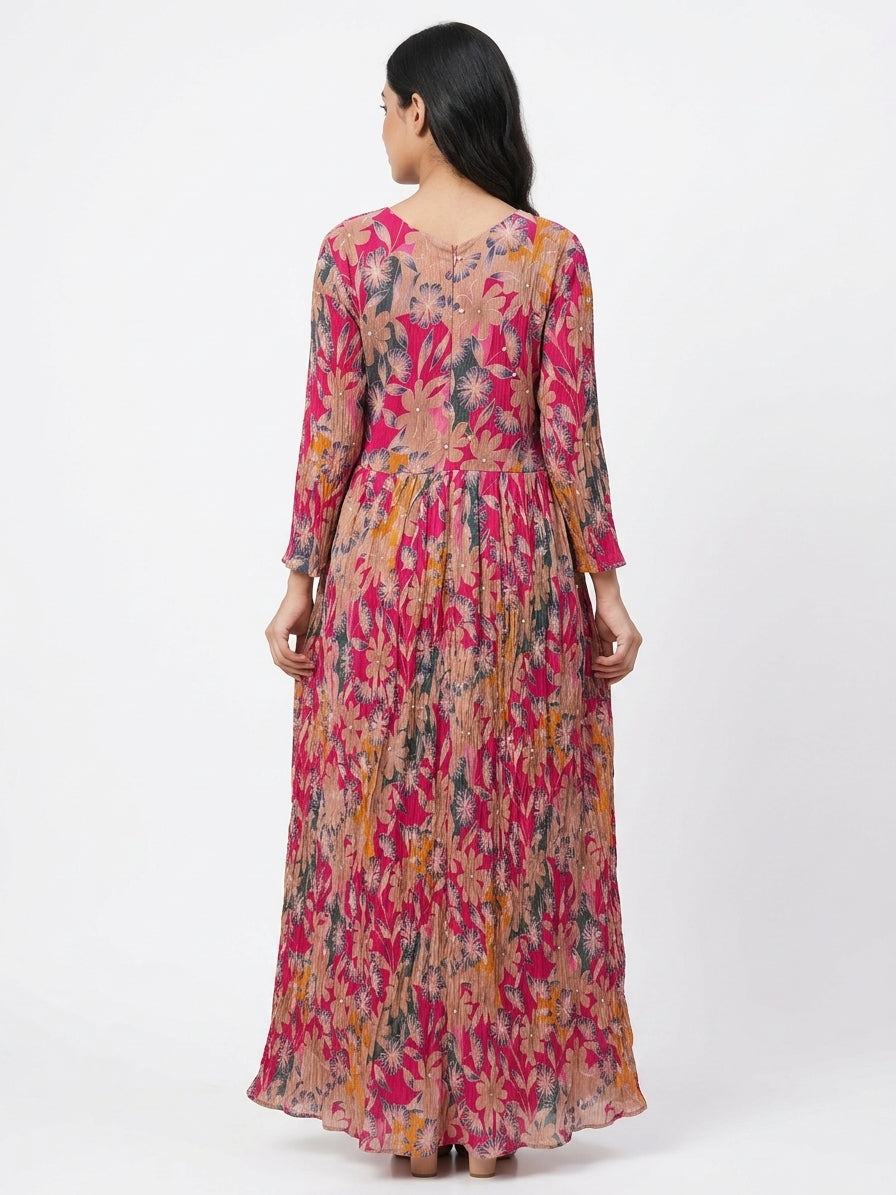 Women's Multi Floral Printed Flared Dress