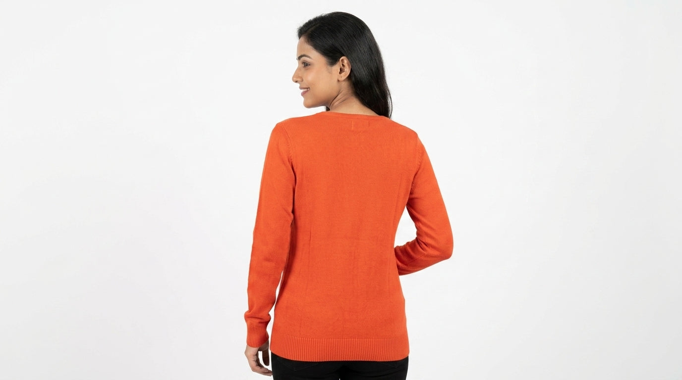 Orange Henley Neck Long Sleeve T-Shirt