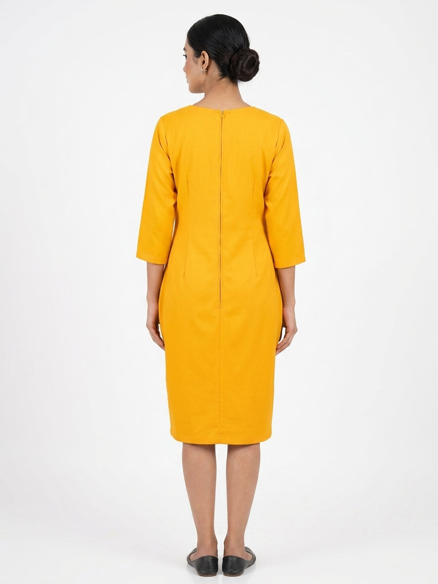 Women's Yellow Solid Regular Fit Dress