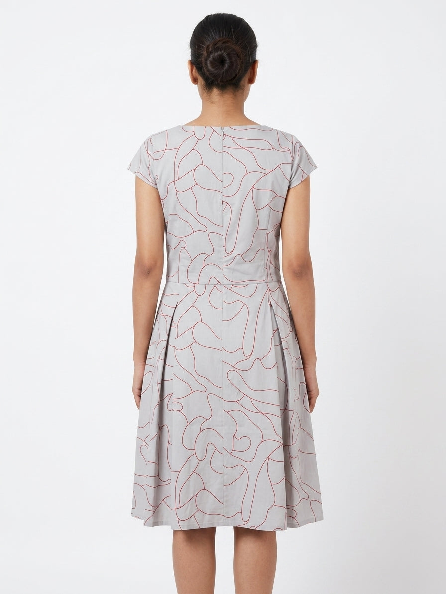 Grey Abstract Print A-line Dress