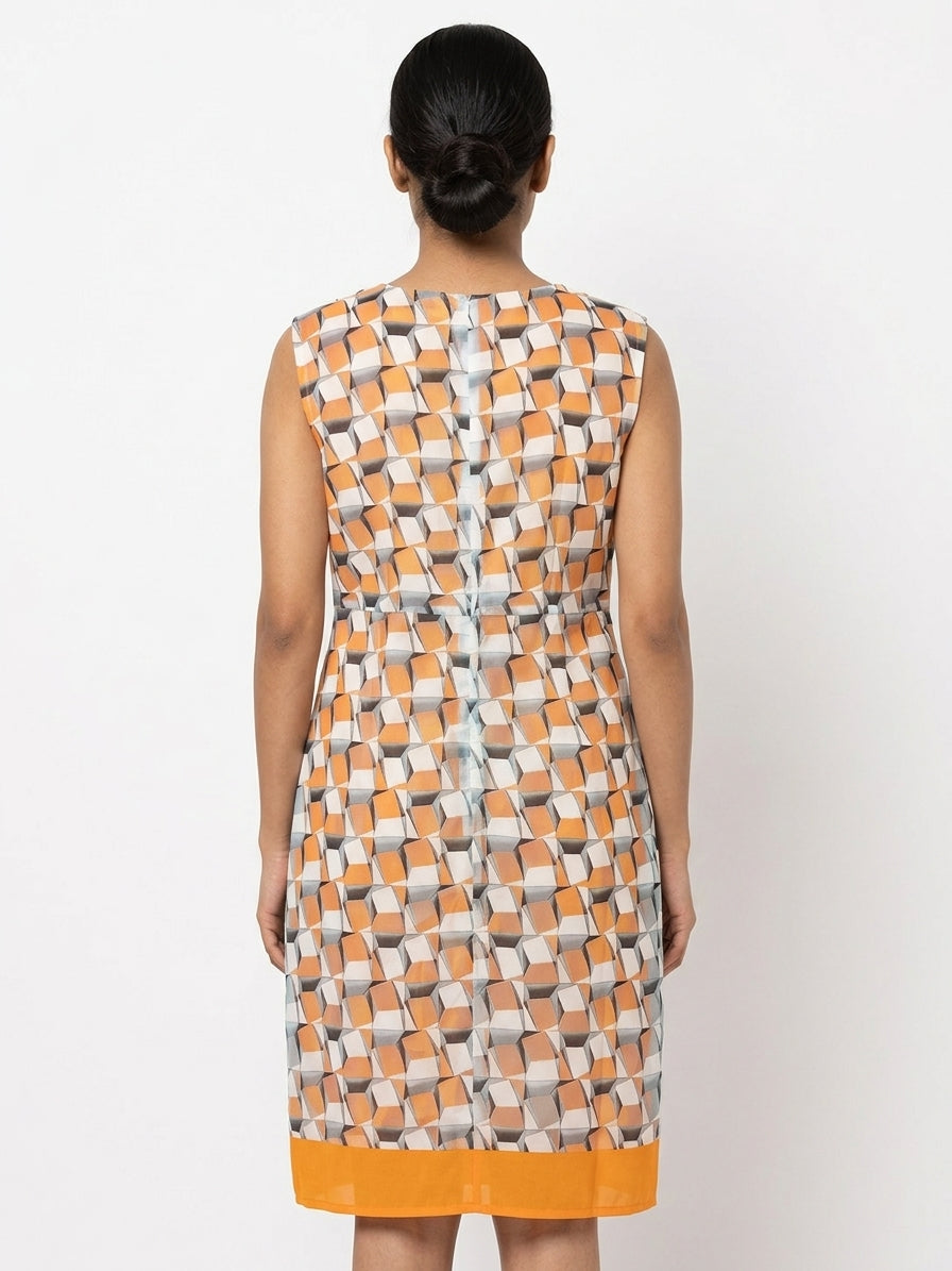 Geometric Print Sleeveless Straight Dress