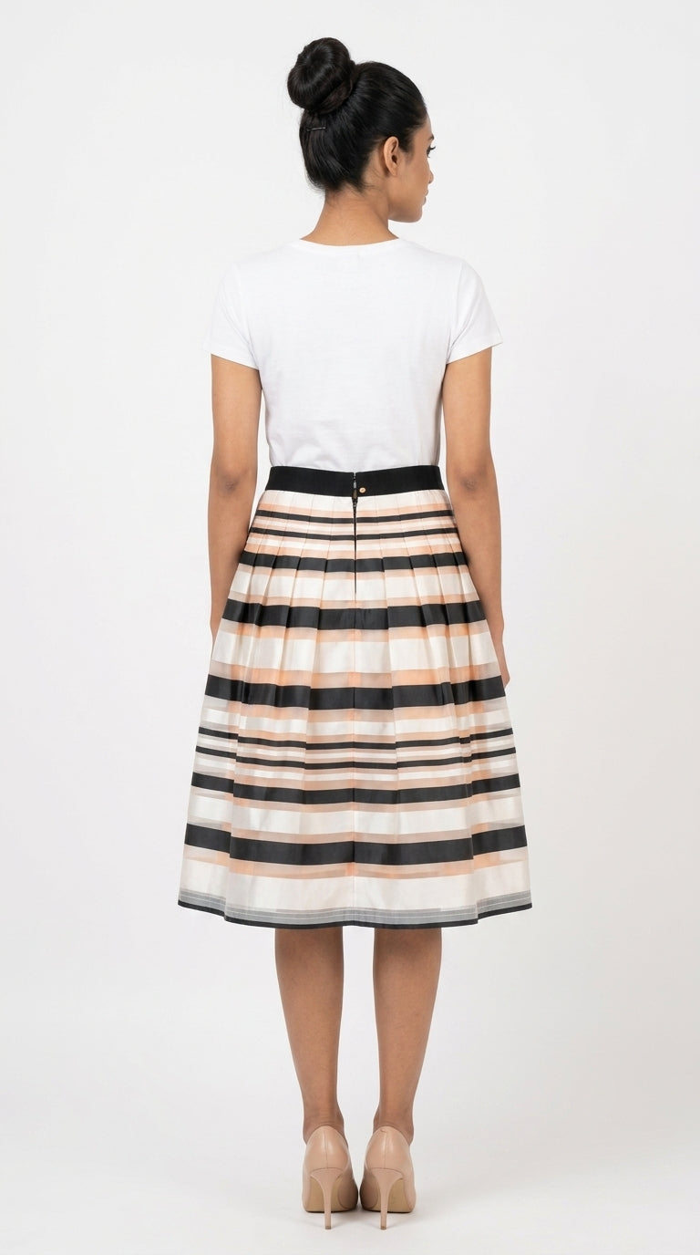 Multi-Color Striped Flared Skirt