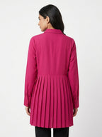 Magenta Solid Regular Fit Pleated Top