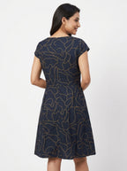 Navy Abstract Print Regular Fit Dress