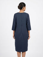 Women's Dark Blue Solid Relaxed Fit Midi Dress