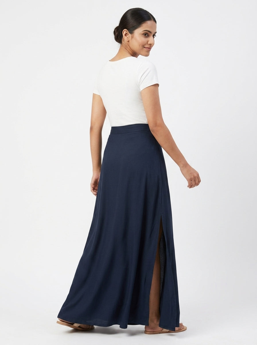Women's Dark Navy Solid Skirt