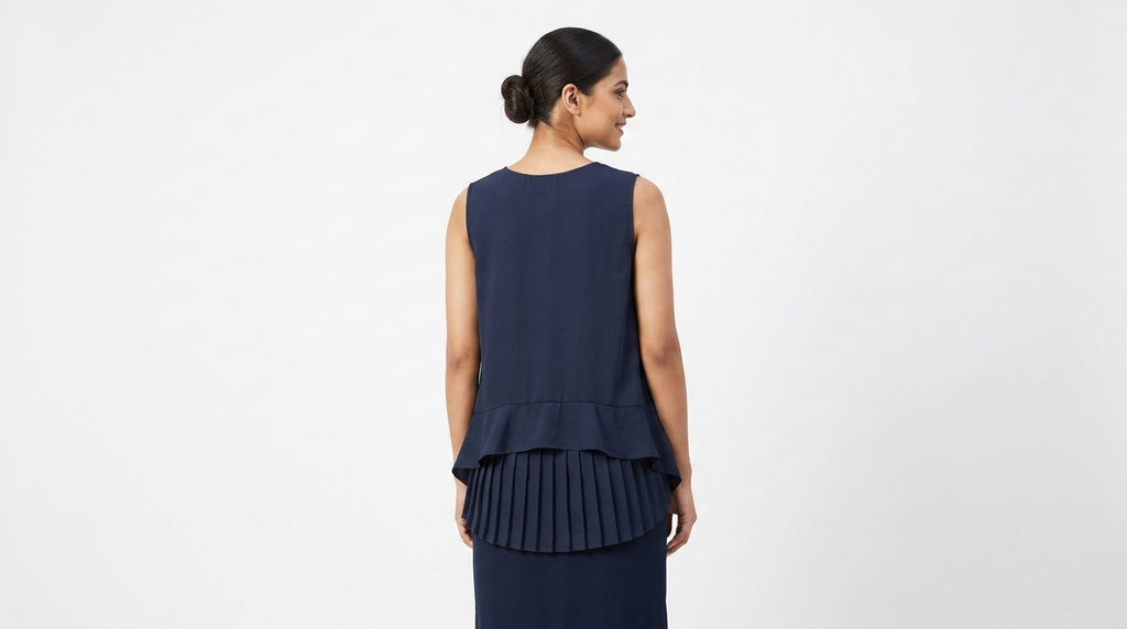 Dark Navy Pleated Sleeveless Top