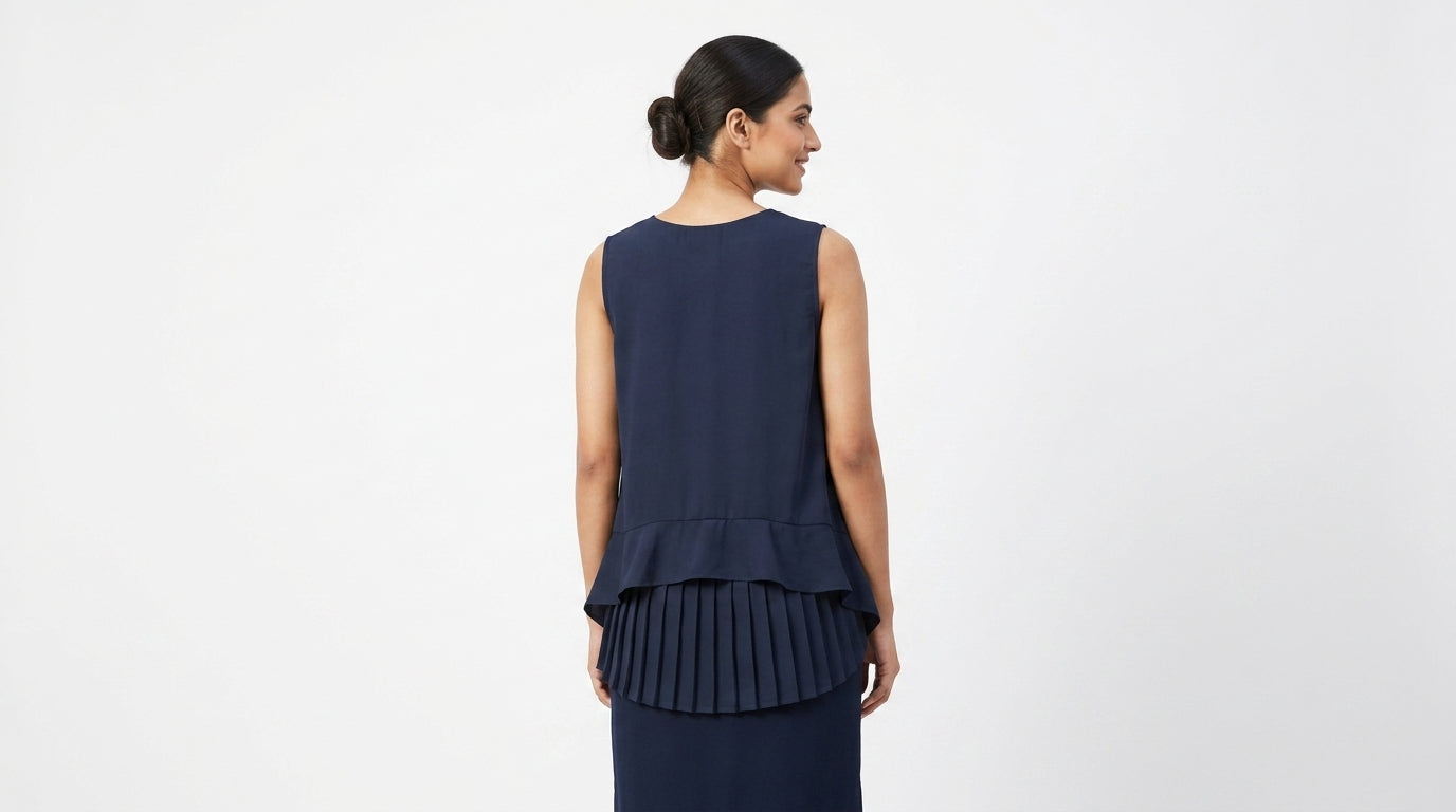 Dark Navy Pleated Sleeveless Top