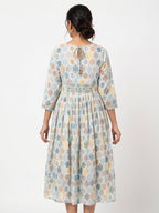 Women's Light Blue Ethnic Print Flared Dress