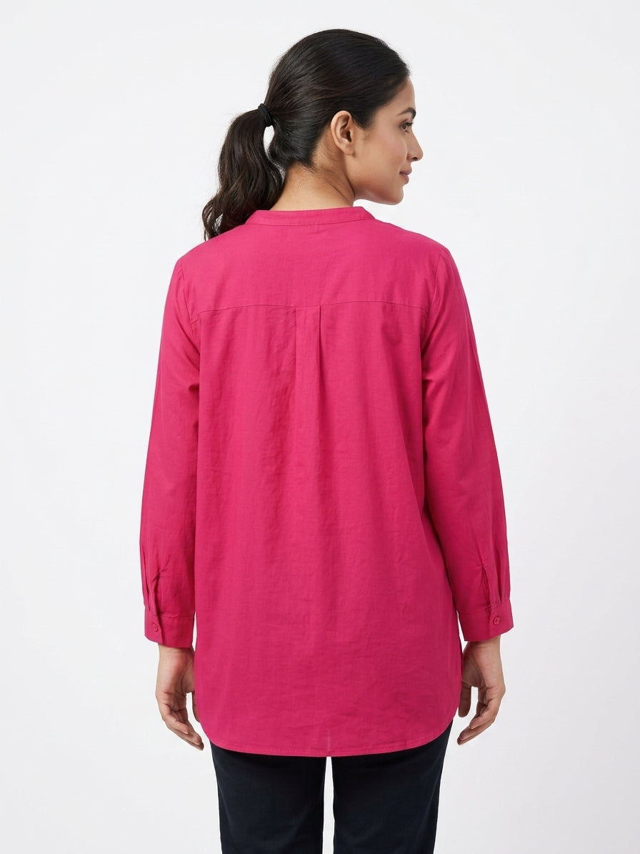 Pink Solid Relaxed Fit Tunic Top