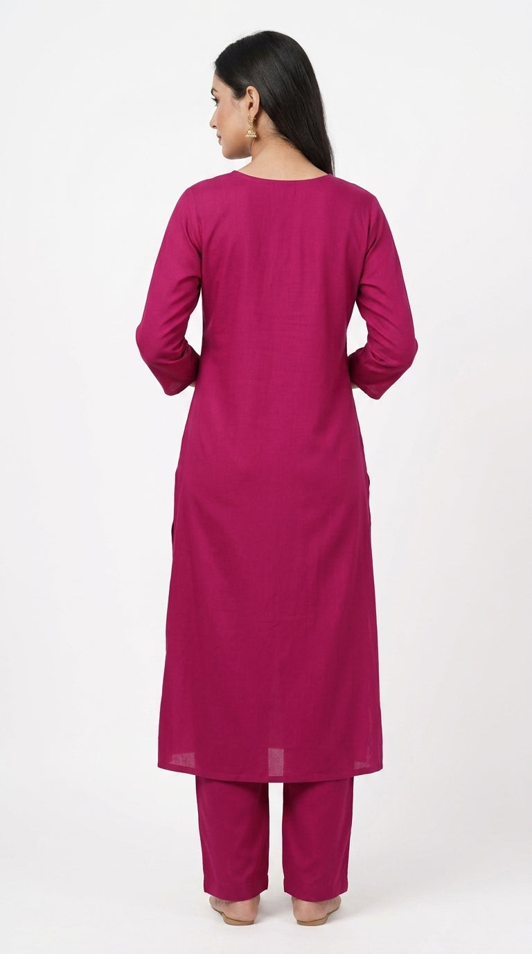 Magenta Ethnic Print Straight Kurti