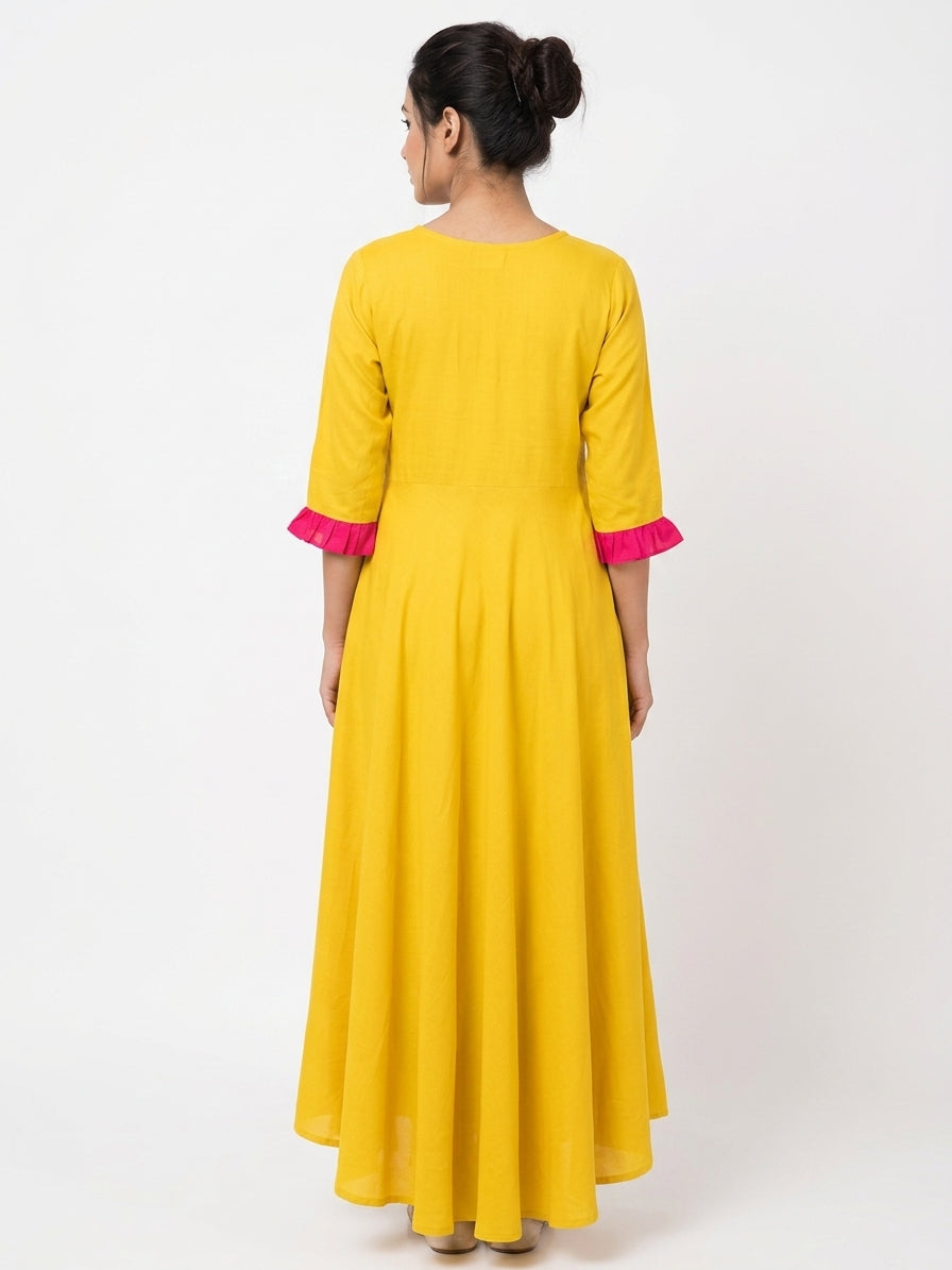 Women's Yellow Embellished Flared Kurti