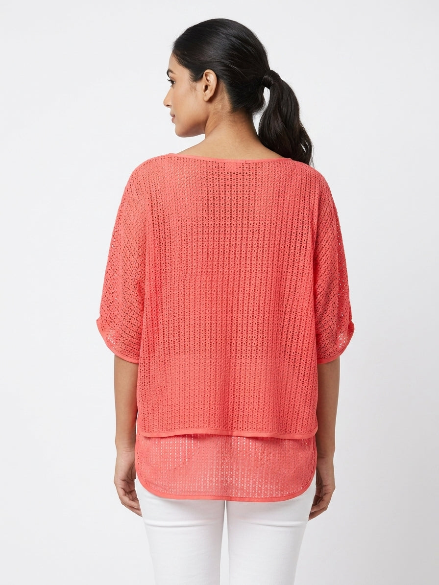 Coral Textured Oversized Knit Top