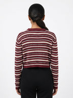 Women's Wine Striped Ribbed Knit Crop Sweater