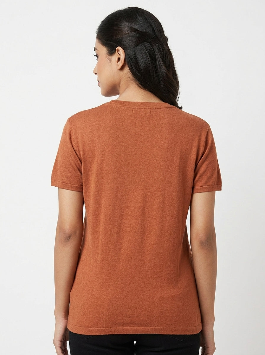 Rust Self-Design Crew Neck T-Shirt