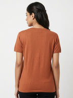 Rust Self-Design Crew Neck T-Shirt