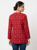 Red Ethnic Print Viscose Kurti
