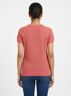Coral Textured Knit Short Sleeve Top