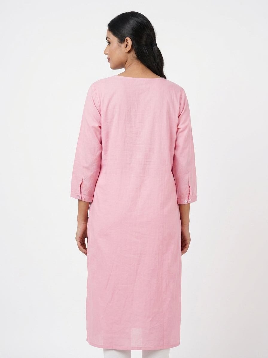 Women Pink Embellished Cotton Kurti