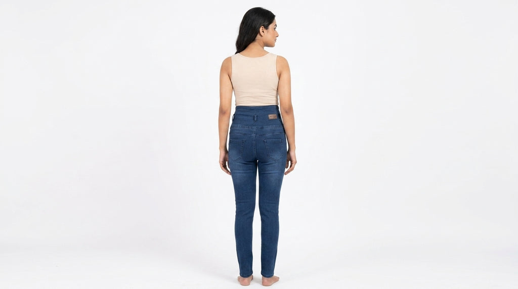 Women's Dark Blue High-Waist Slim Fit Jeans