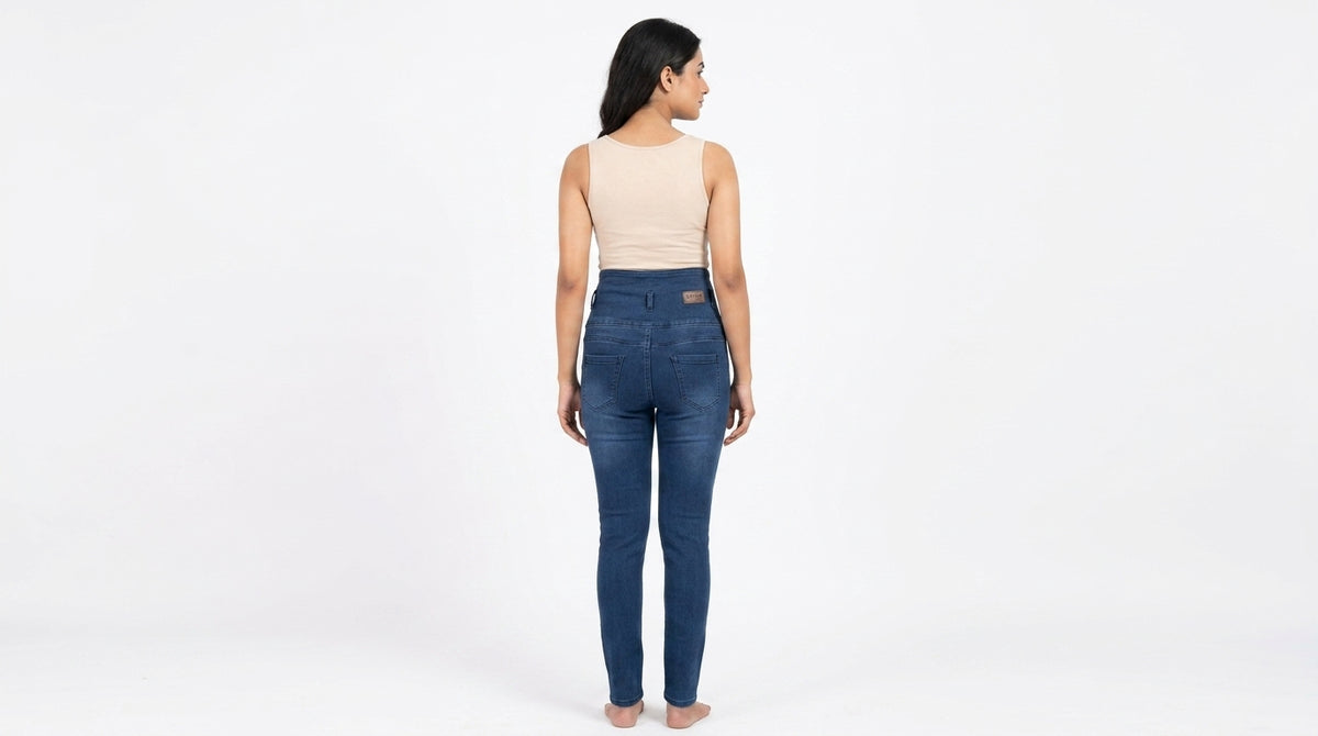Women's Dark Blue High-Waist Slim Fit Jeans