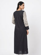 Black & Off-White Ethnic Print Straight Dress