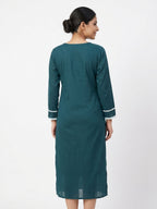 Teal Embellished Straight Kurti